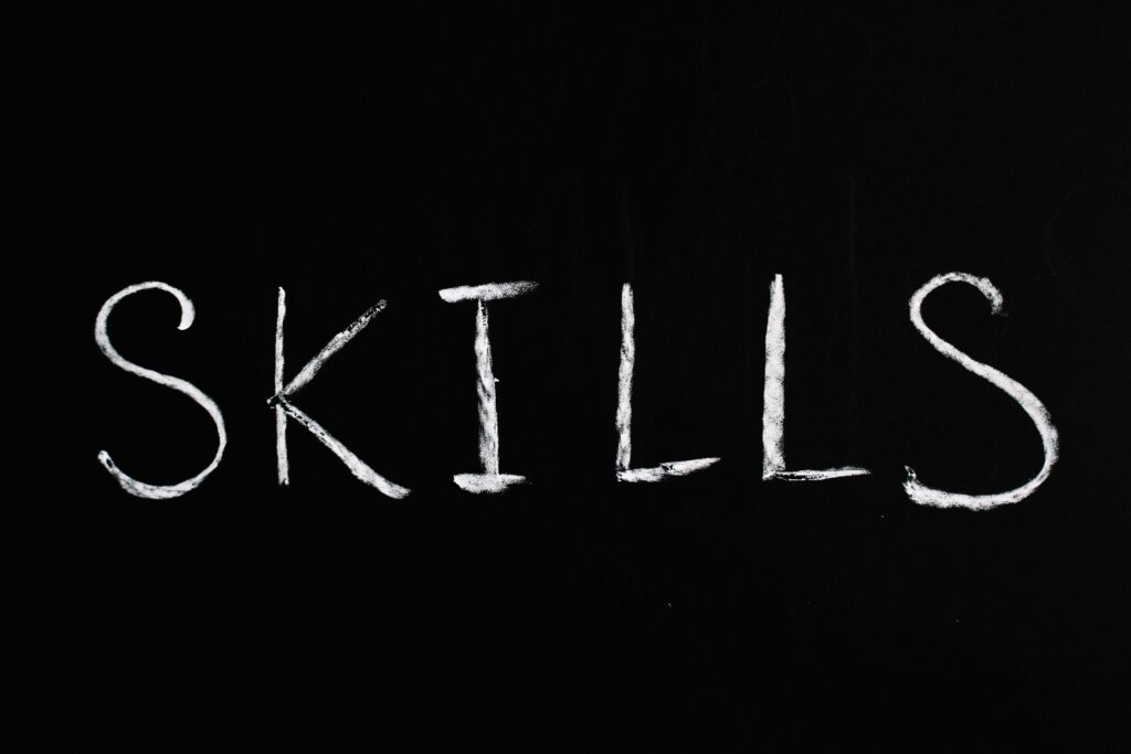 Skills Text on Black Background